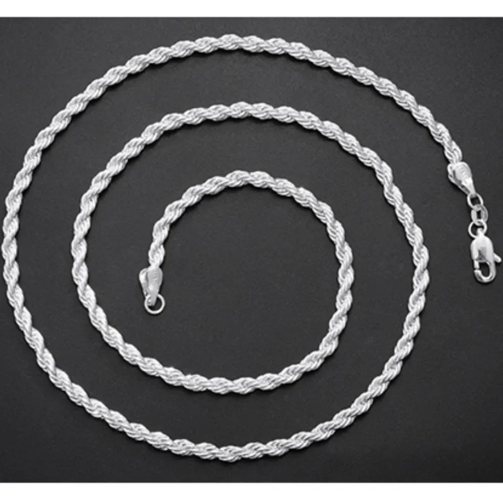 Men’s 4mm Rope Chain .925 Sterling Silver Stamped Franco Necklace Diamond-Cut